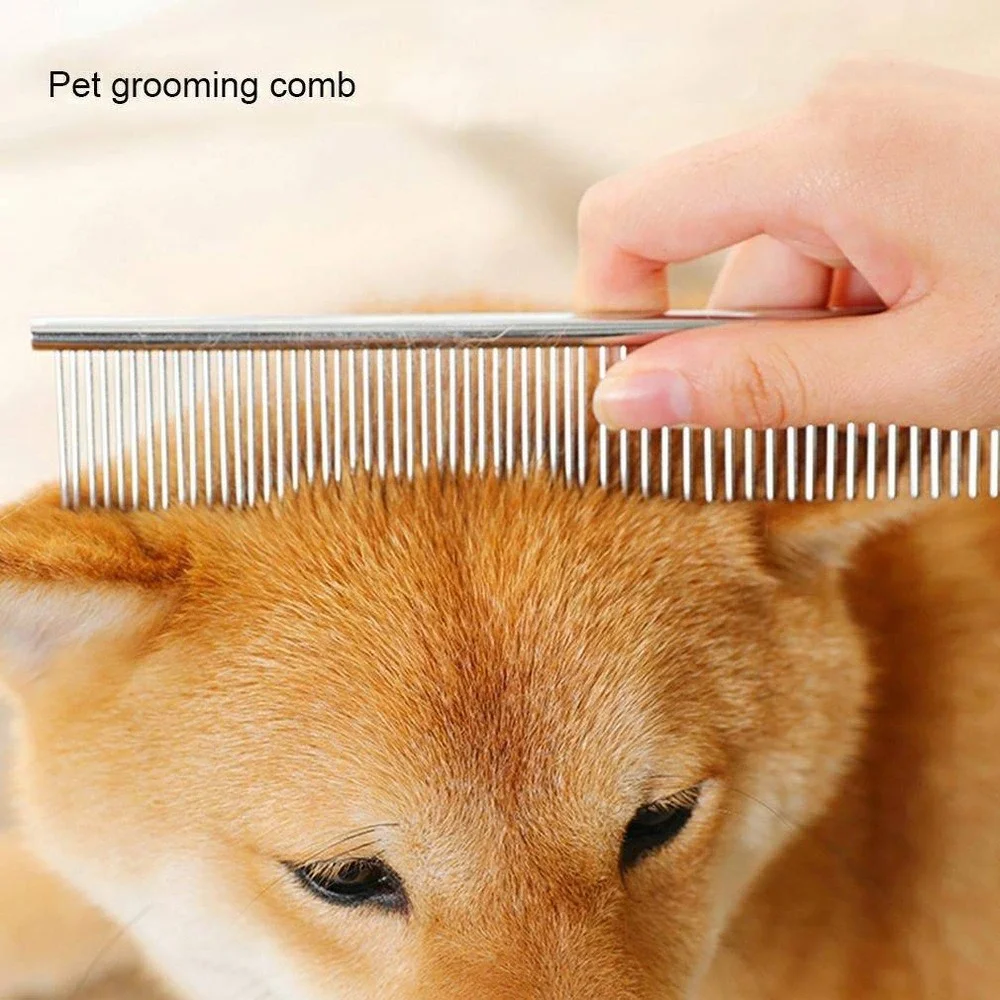 Stainless Steel Pet Grooming Comb Rounded Ends Teeth 7.5 Inch Silver